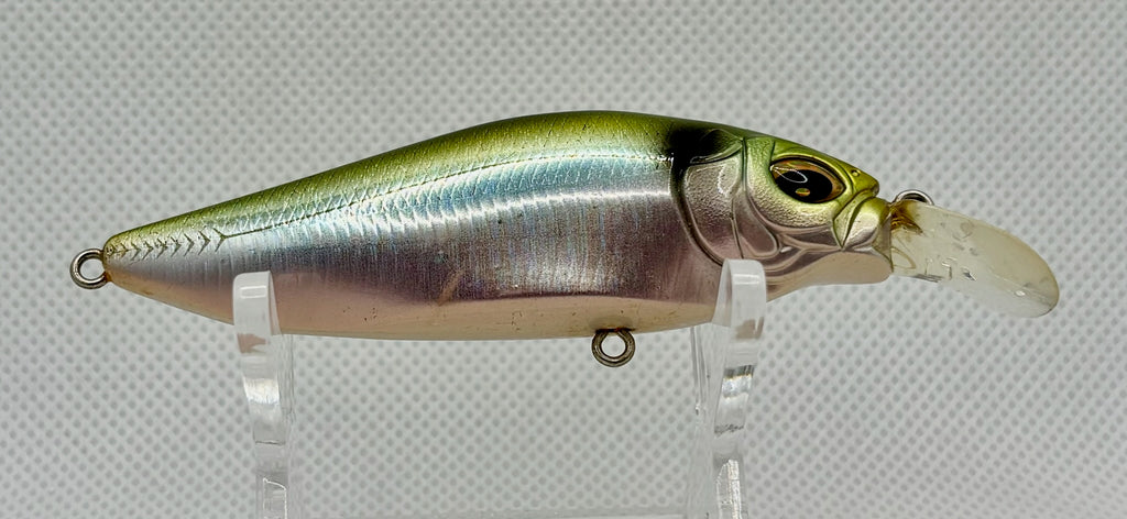 Megabass Flap Slap – opposite side showing detailed scale finish, olive back, holographic silver flanks and large gold eye