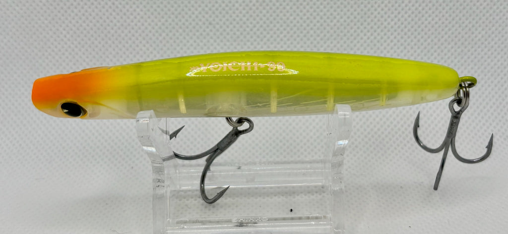 ima YOICHI 99 – chartreuse orange top showing wide body profile and hook hangers