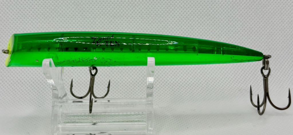 Tackle House TKLM 120 – opposite side showing transparent chrome green body, internal weight system and hook hangers