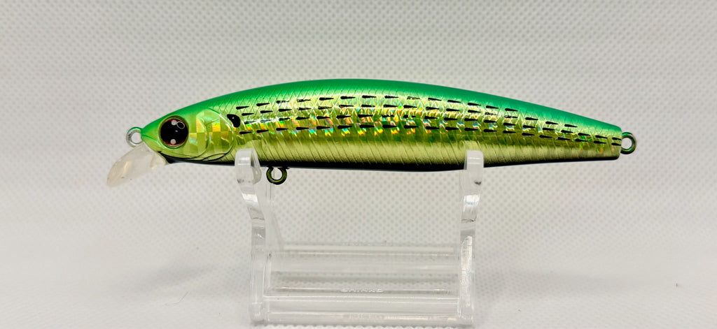 Daiwa Shore Line Shiner Z Set Upper S Green Mackerel Chartreuse – side A showing holographic green body