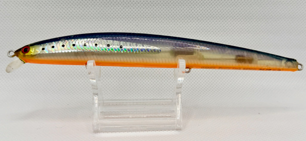 Daiwa Shore Line Shiner SL14 F-G Blue Sardine – side A showing holographic blue back and orange belly