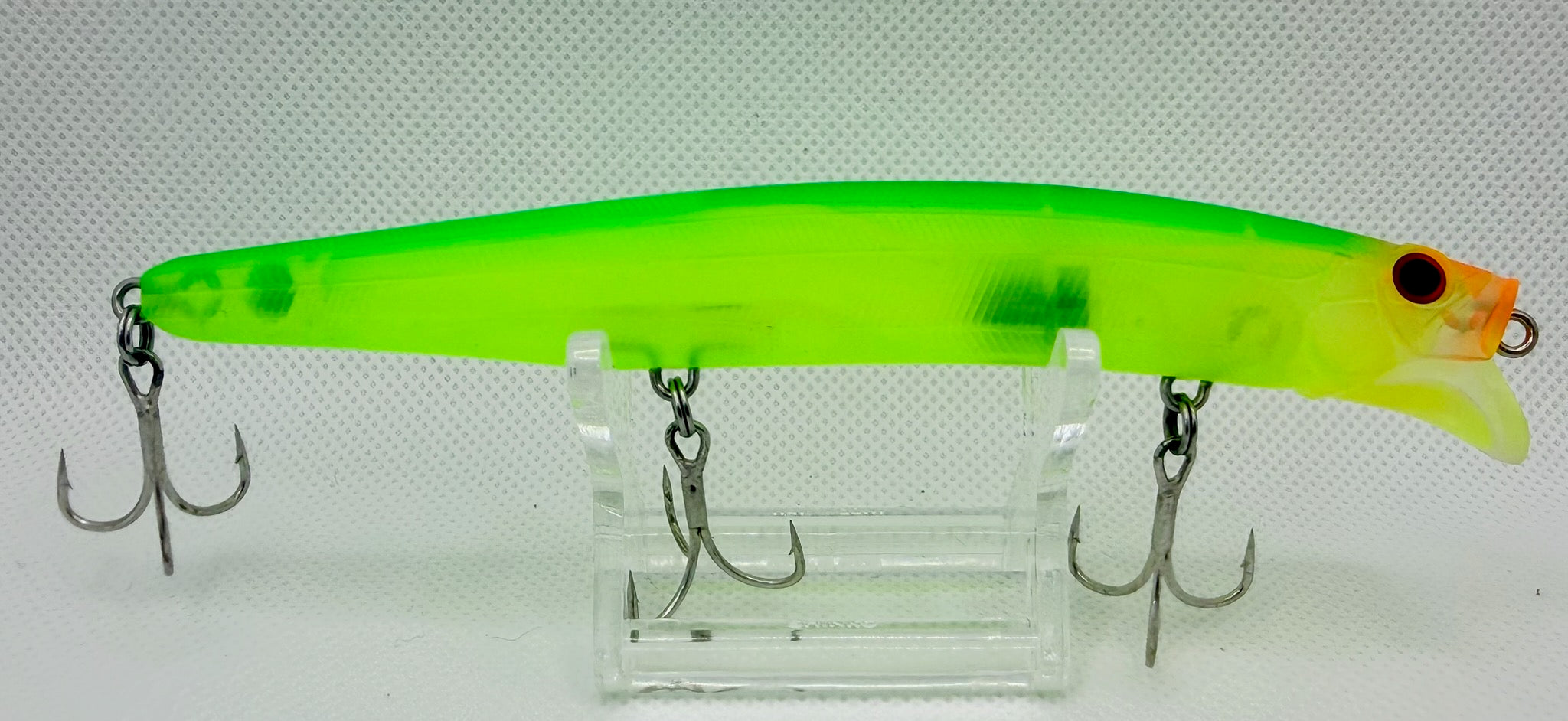 Feed Popper 128mm – reverse side showing full translucent ghost chartreuse body profile