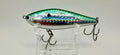 PDG 80mm Green Mackerel holographic stickbait – side A showing iridescent green and silver body with treble hooks