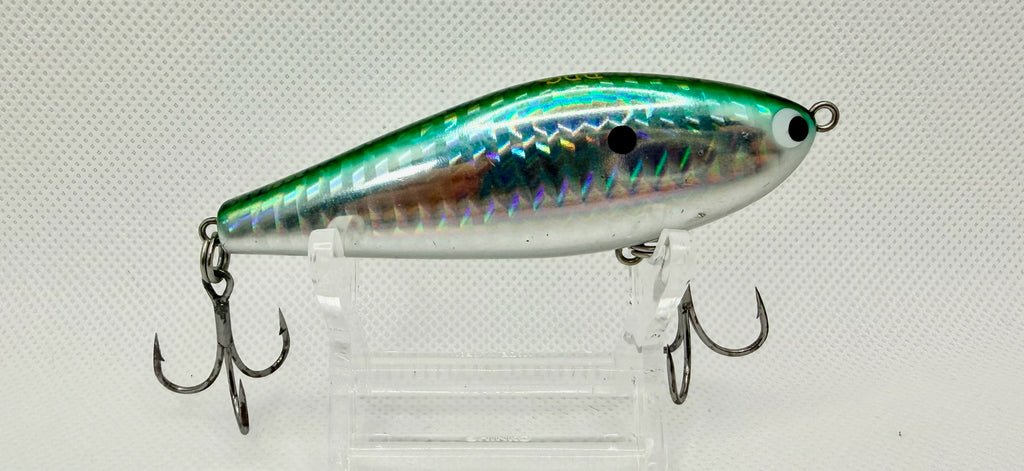 PDG 80mm Green Mackerel stickbait – reverse side showing full holographic body profile