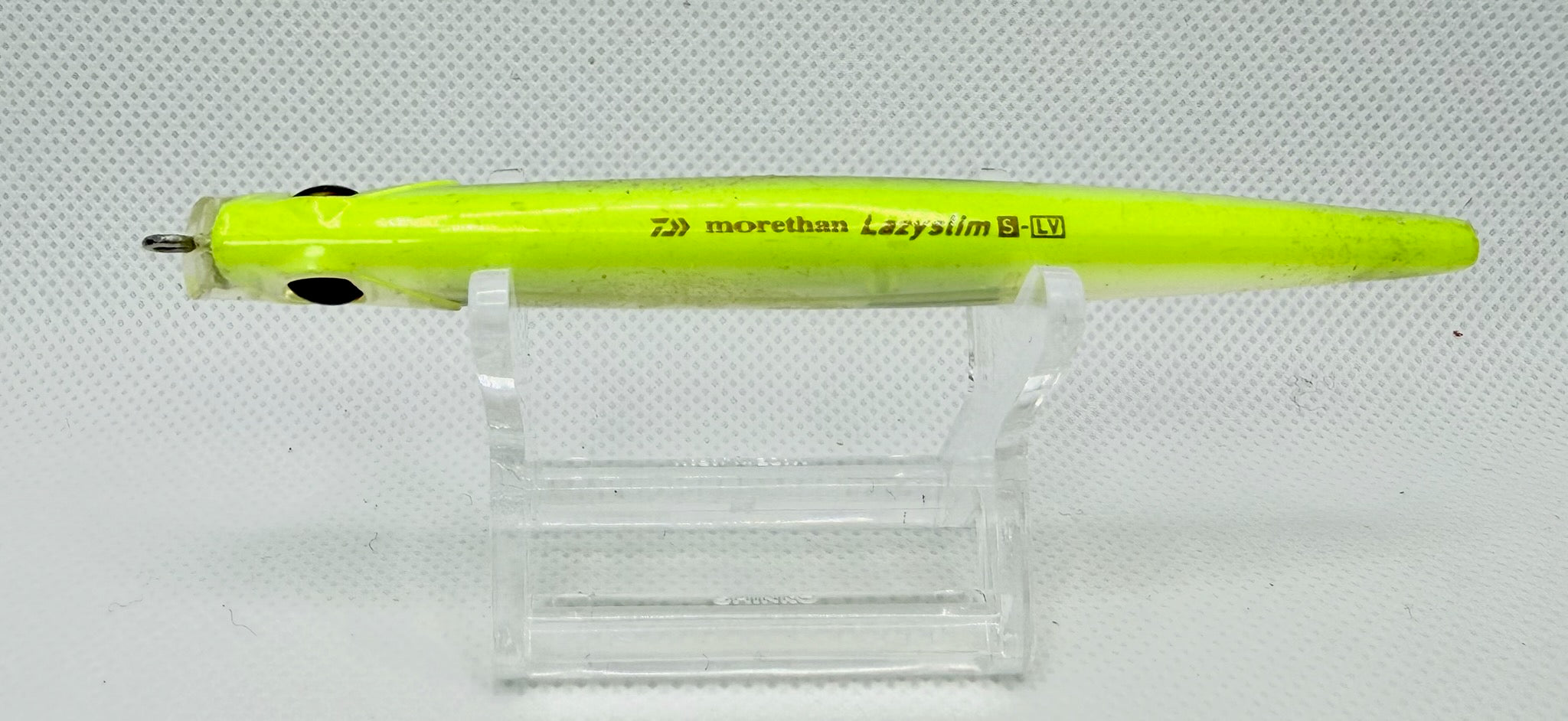 Daiwa Morethan Lazy Slim S-LV – side showing Daiwa morethan Lazyslim S-LV model script on chartreuse body