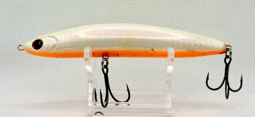 Blue Blue SNECON 90S II 90mm Pearl Chart Orange Belly – side view with premium trebles