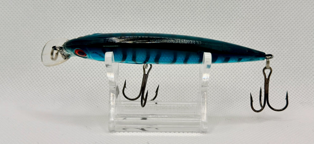 Japanese JDM Floating Minnow 95mm – dark teal blue tiger colourway side view