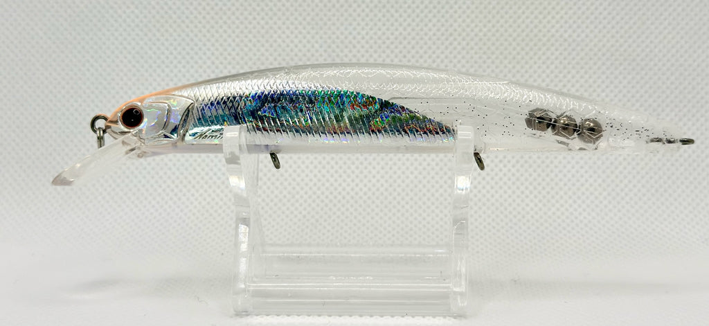 Japanese Saltwater Minnow 115mm Ghost Sardine – side view showing holographic baitfish insert