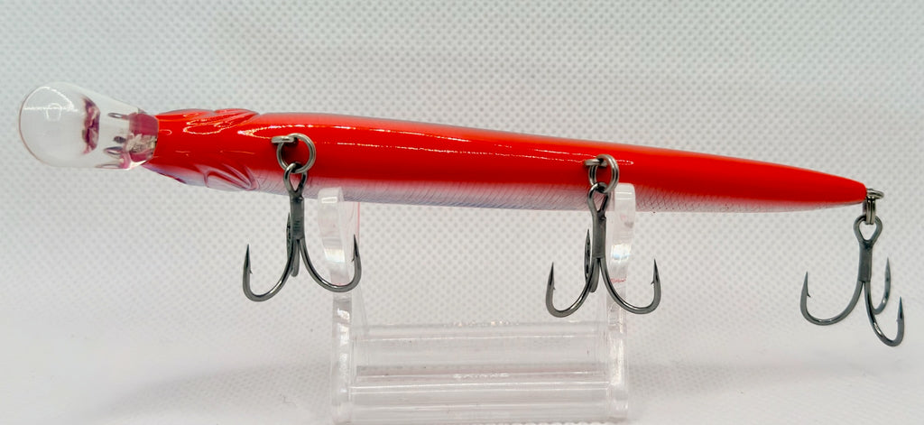 Y.K. Lure X-90 Long Minnow 115mm – red orange colourway side view