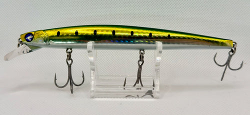 Blue Blue Blooowin! 140S 140mm Green Gold Sardine – side view with hooks